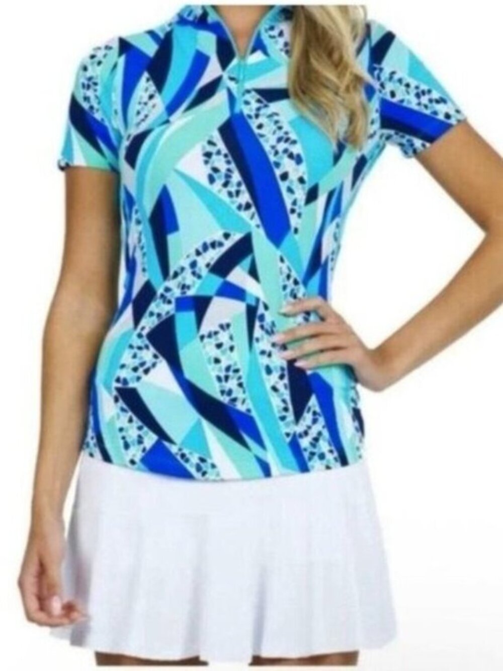 IBKUL Golf Athletic Briana Top Athleisure UPF Printed Stretch Zip